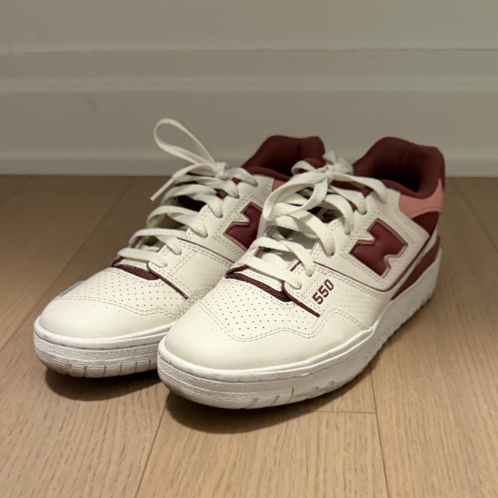 New Balance 550 White and Burgundy Sneakers